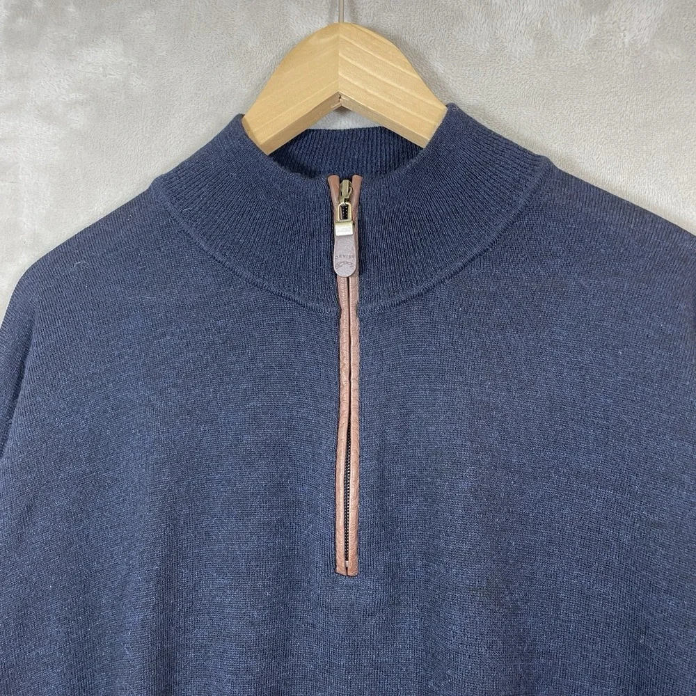 Orvis Men's XXL Navy Blue Merino Wool 1/4 Zip Mock Neck Sweater Knit
